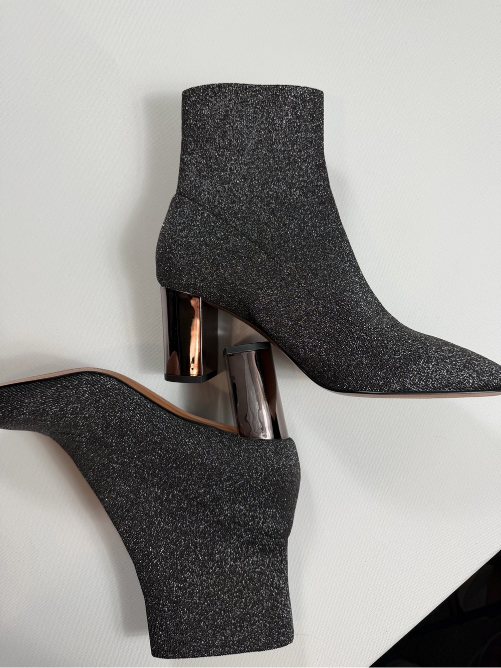 Banana Republic Metallic Gunmetal Sparkle Sock Ankle Boots Size 10 Block Heel - Picture 10 of 10